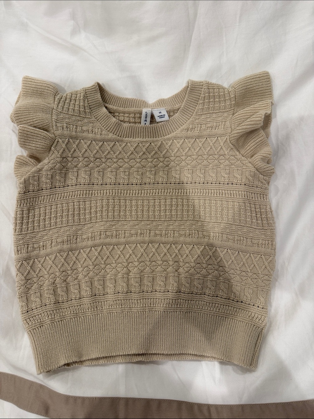 Janie and Jack Girls 2T Knit Ruffle Sleeve Top in Beige